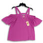 NWT Womens Purple Short Sleeve Of The Shoulder Pullover Blouse Top Size Medium image number 3