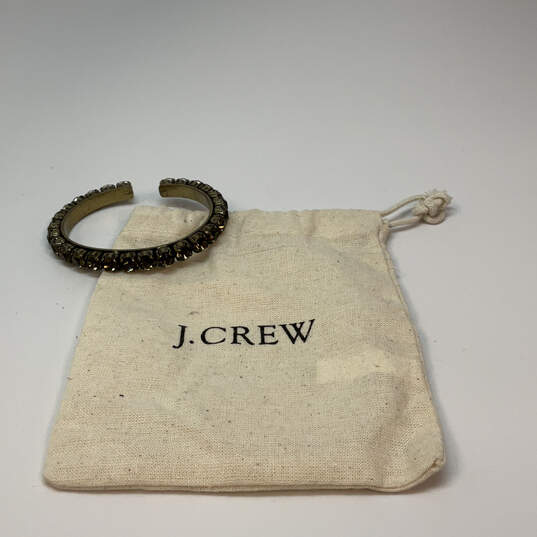 Designer J. Crew Gold-Tone Rhinestone Classic Cuff Bracelet With Dust Bag image number 3