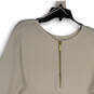 Womens White Knitted Long Sleeve Quarter Zip Pullover Sweater Size Medium image number 3