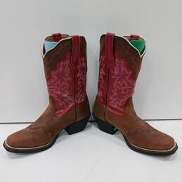 Women's Brown & Red Leather Tony Lama Cowgirl Boots Size 6.5 alternative image