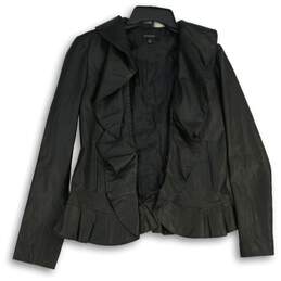 Saks Fifth Avenue Womens Black Ruffle Collar Long Sleeve Jacket Size Small