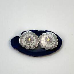 Designer Laurel Burch Silver-Tone Enamel Flower Imai Signed Drop Earrings