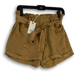 NWT Womens Brown Flat Front Straight Leg Waist Belt Paperbag Shorts Sz XS