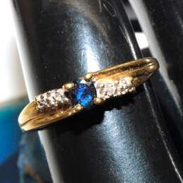 10K Yellow Gold Moissanite Accent Blue Spinel Ring Size 7 - 1.6g