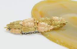 Vintage 10K Yellow & Rose Gold Etched Textured Leaves & Granulated Grapes Bar Brooch 6.5g