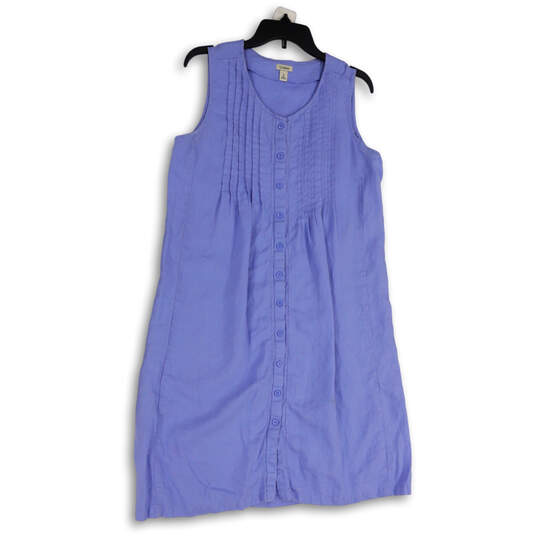 Womens Blue Round Neck Sleeveless Button Front A-Line Dress Size 12 Reg image number 1