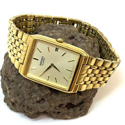 Designer Seiko Gold-Tone Rectangle Dial Chain Strap Analog Wristwatch