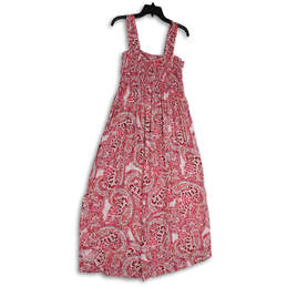 Womens Pink White Paisley Square Neck Sleeveless Midi Fit and Flare Dress 4