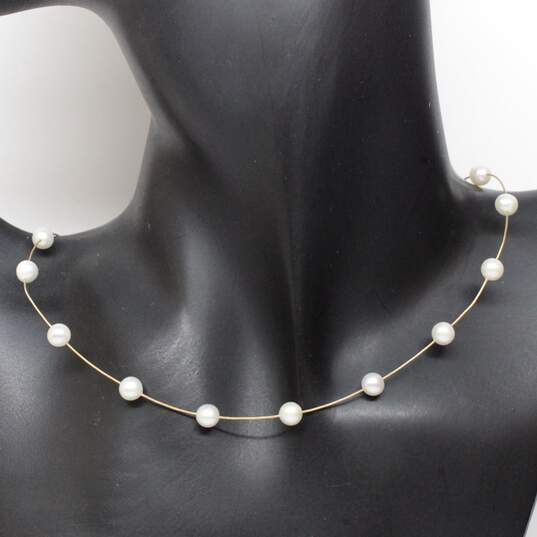 14K Yellow Gold Pearl Necklace image number 2