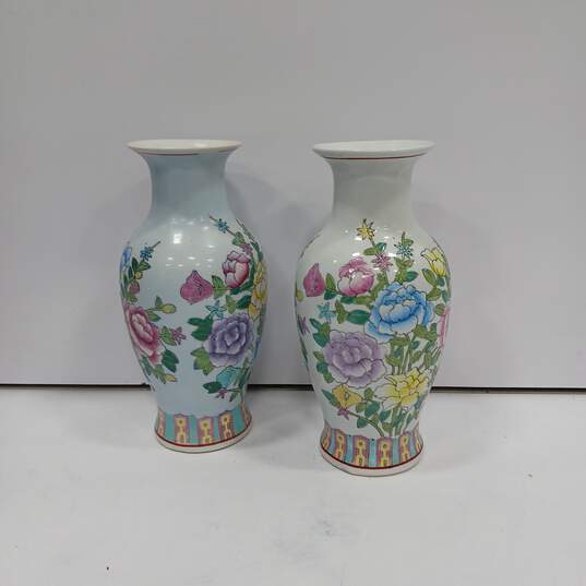 Pair of Floral Porcelain Vases image number 2