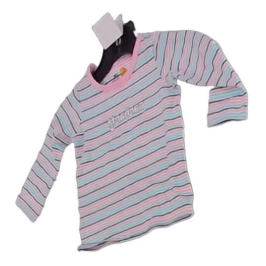 Toddlers Multicolor Striped Long Sleeve Round Neck T Shirt Size 12 Month image number 3