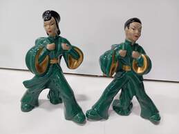 Pair of Asian Style Man/Woman Dancer Ceramic Planter Figurines