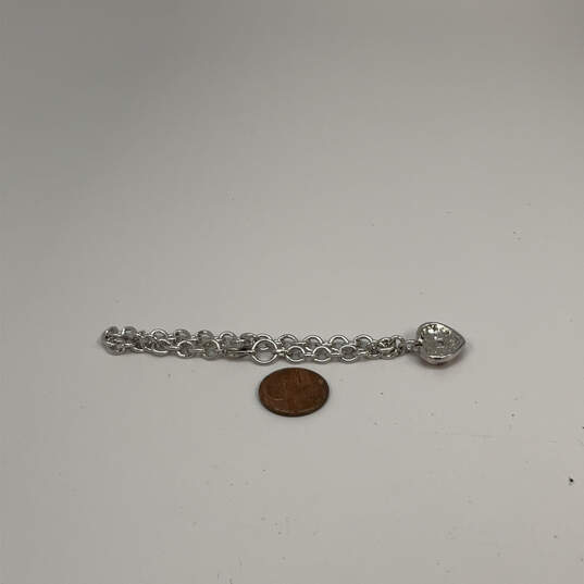 Designer Swarovski Silver-Tone Chain American Flag Heart Charm Bracelet image number 2