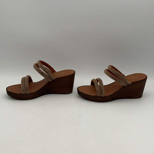 Womens Brown Sequin Open Toe Wedge Heel Slide Sandals Size 7.5 M image number 3