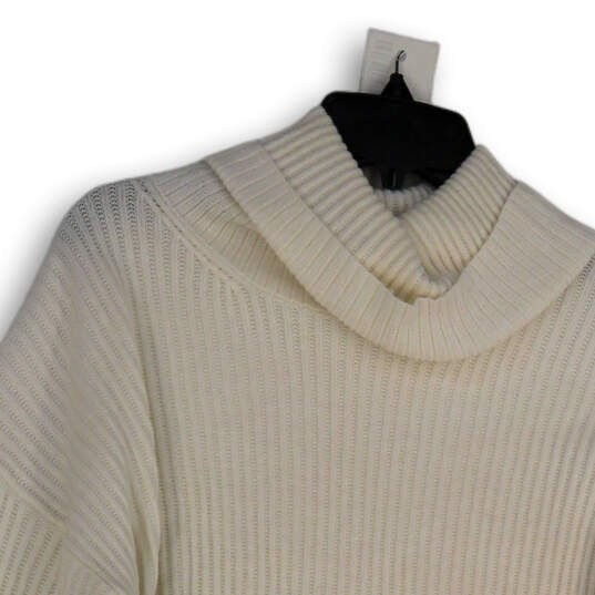 Womens White Knitted Cowl Neck Long Sleeve Pullover Sweater Size Small image number 3