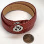 Designer Coach Silver-Tone Red Leather Stitched Turnlock Wrap Bracelet image number 3