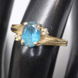 14K Yellow Gold Diamond Accent Blue Topaz Ring Size 6 - 2.0g