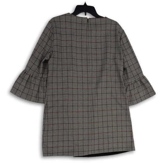 Womens Multicolor Plaid Bell Sleeve Round Neck Back Zip Shift Dress Size XL image number 2