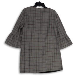 Womens Multicolor Plaid Bell Sleeve Round Neck Back Zip Shift Dress Size XL alternative image