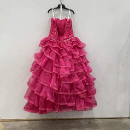 Women Pink Strapless Beaded Jeweled Back Zip Sleeveless Maxi Dress Size 12 alternative image