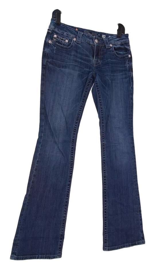 Womens Blue Medium Wash Pockets Bootcut Leg Denim Jeans Size 28 image number 1
