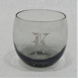 Vintage MCM Smoky Gray Glass Etched K Monogram Rocks Bar Glasses Set of 6 alternative image