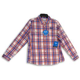 NWT Columbia Womens Red Blue Omni Wick Plaid Spread Collar Button-Up Shirt Sz XL