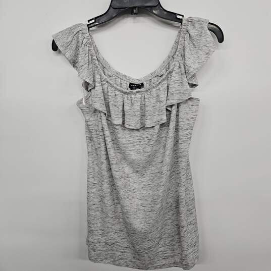 Sleeveless Ruffled Off Shoulder Ribbed Heather Gray Knit Top image number 1