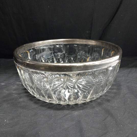 Trio of Silver Rimmed Glass Serving Bowls image number 4