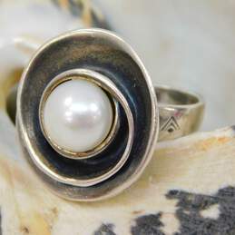 Silpada Israel Sterling Silver White Pearl Lily Ring 12.4g