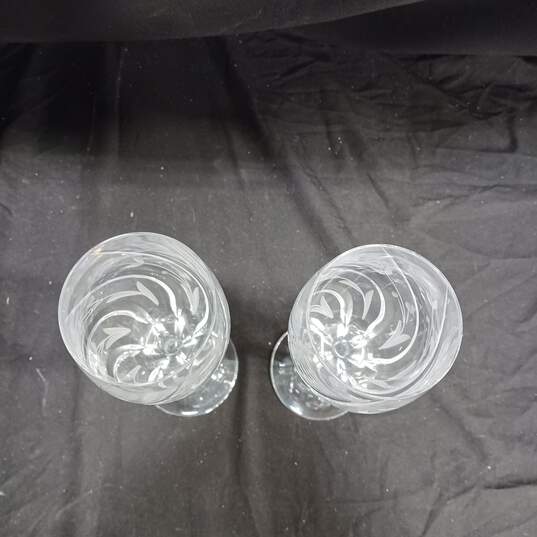 2pc. Set of Floral Clear Crystal Engraved Floral Wine Glasses image number 2