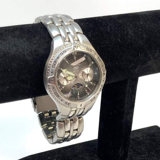Designer Fossil BQ-9142 Silver-Tone Round Chronograph Bracelet Wristwatch image number 1