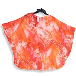 NWT Chico's Womens Red Pink Tie Dye Round Neck Poncho Blouse Top Size L/XL