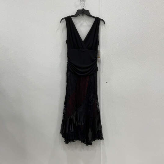 NWT Womens Black Sleeveless Back Zip Lace Ruffle Fit & Flare Dress Size 12 image number 1