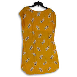 Womens Yellow Floral Sleeveless Round Neck Pullover Mini Dress Size Medium