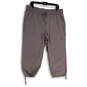 Womens Gray Elastic Waist Drawstring Cargo Pocket Capri Pants Size L image number 1