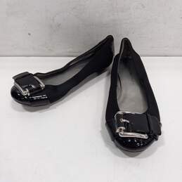 Bandolino Women's Black Slip-On Fabric Silver Buckle Toe Shoes Size 7M