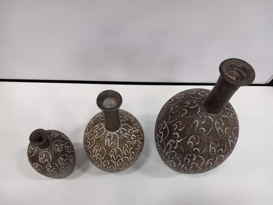 Set of Three Handmade Carved Elephant Vases image number 6