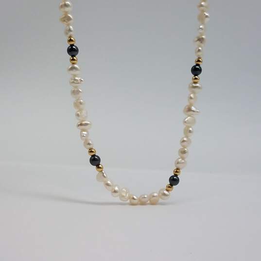 14k Gold FW Pearl Hematite Beaded Necklace 10.5g image number 4