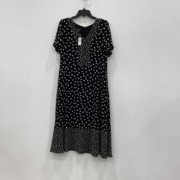 NWT Talbots Womens Black White Short Sleeve Back Zip Midi A-Line Dress Size 12