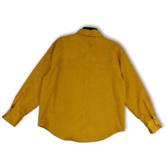 NWT Womens Yellow Corduroy Long Sleeve Point Collar Button-Up Shirt Size L image number 2