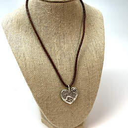 Designer Brighton Silver-Tone Brown Leather Cord Heart Pendant Necklace