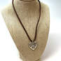 Designer Brighton Silver-Tone Brown Leather Cord Heart Pendant Necklace image number 1