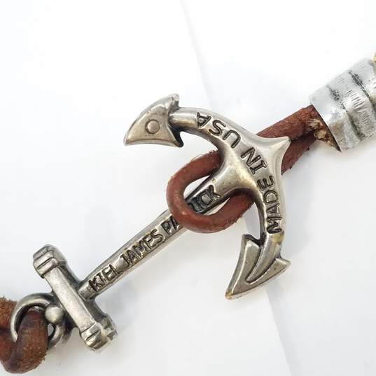 Kiel James Patrick Silver Tone ( Quartier Master Collection ) Leather Cord Wrap Anchor Toggle 18 1/2 Bracelet 12.1g image number 3