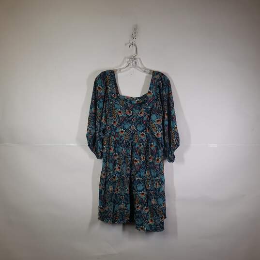 NWT Womens Floral Square Neck Puff Sleeve Pullover Mini Dress Size Large image number 1