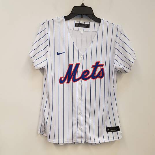Mens White Blue New York Mets Jacob Degrom #48 Baseball MLB Jersey Size L image number 1