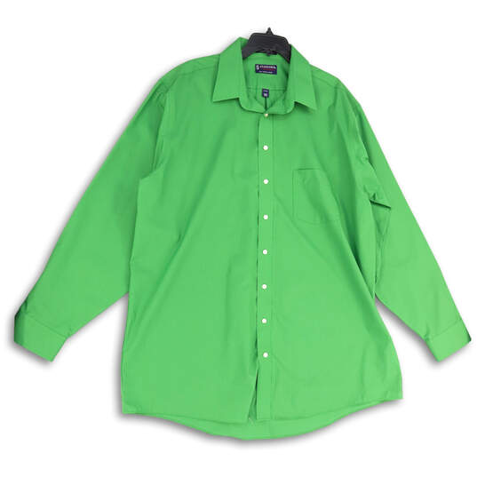 Mens Green Long Sleeve Collared Front Pocket Button-Up Shirt Size 18 1/2 image number 4
