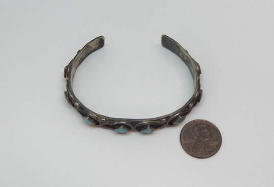 Signed A Cachini 925 Southwestern Turquoise Square Inlay Teardrops & Dotted Cuff Bracelet 21.2g image number 2