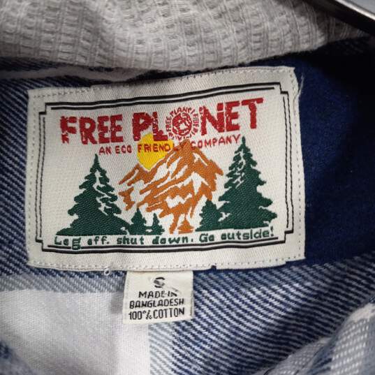 Free Planet Men's Blue Plaid Button Down Flannel Hooded Shirt/Jacket Size S NWT image number 4