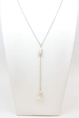 Lucas Lameth 925 Baroque Pearls Lariat Rolo Chain Necklace alternative image